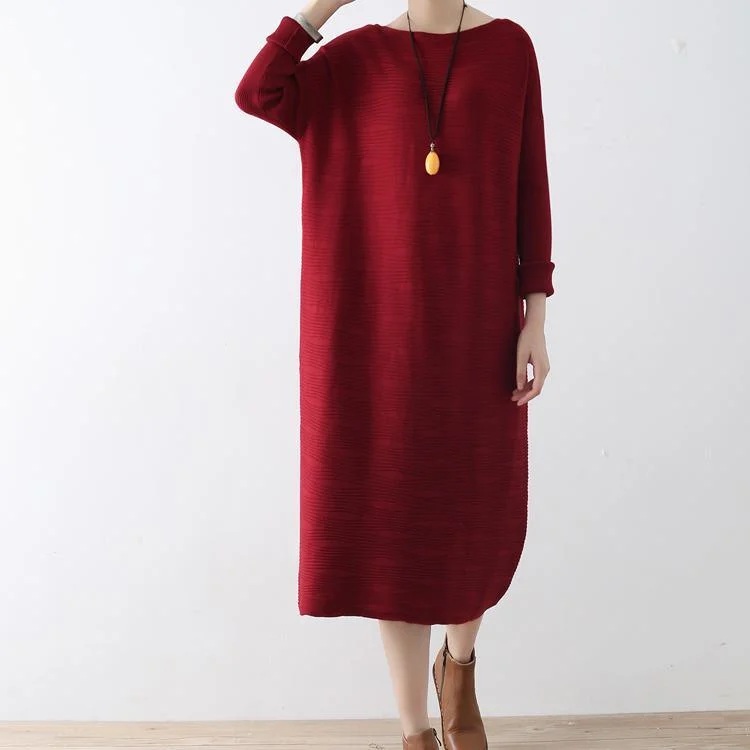 2017 autumn new red jacquard knit dresses loose casual sweater maxi dress