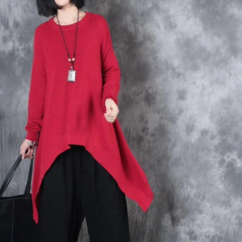 autumn winter new red mid long knit dresses plus size casual long sleeve sweater dresses