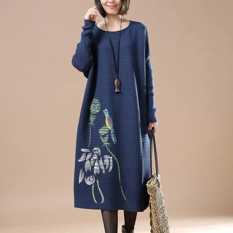 Blue plus size knit dresses oversize sweater