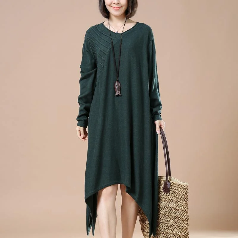 Green V neck sweater dresses plus size knit caftans