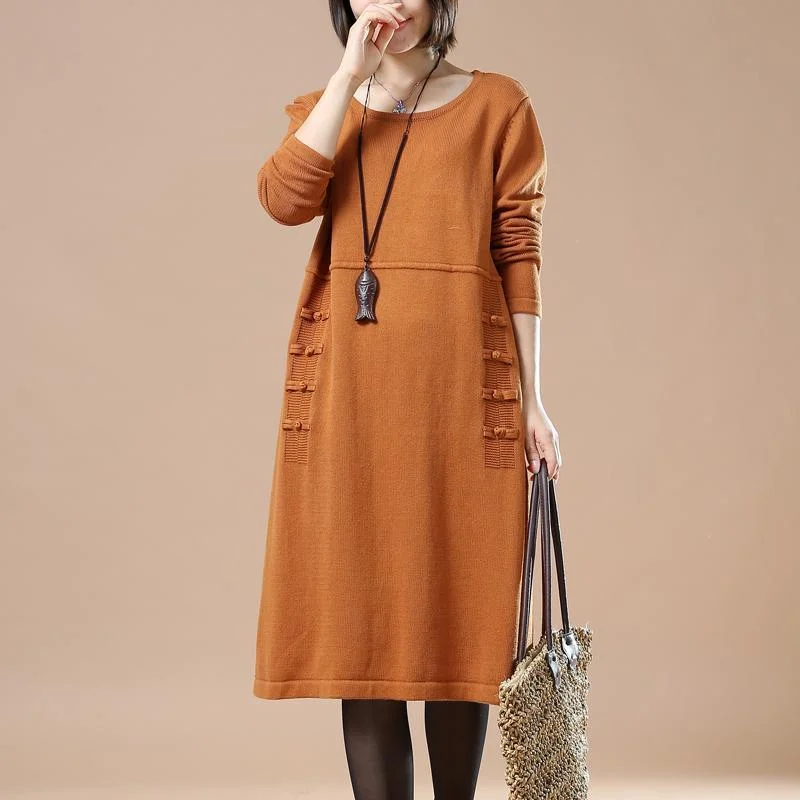 Orange plus size women sweaters knitted dresses