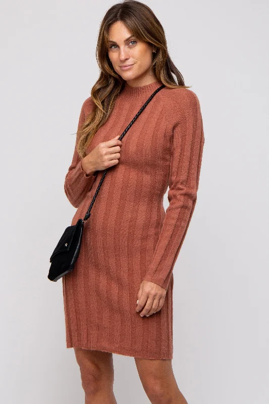 Rust Knit Cutout Back Sweater Dress