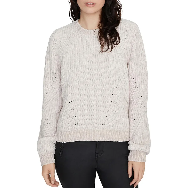 Sanctuary Womens Eyelet Crew Neck Crop Sweater