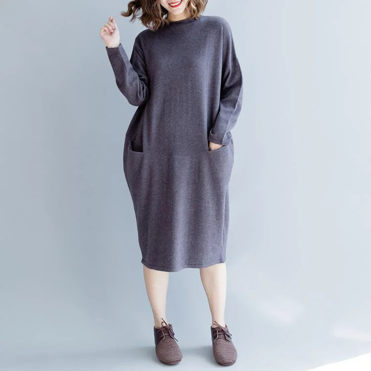 women purple gray sweaters trendy plus size patchwork sweater Elegant o neck fall dresses