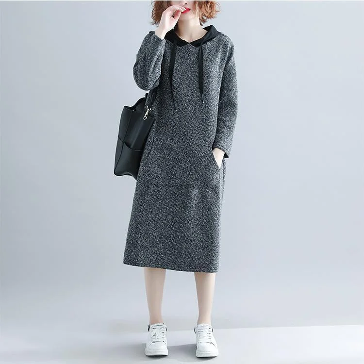 Women Sweater dress outfit Street Style dark gray oversized knit top