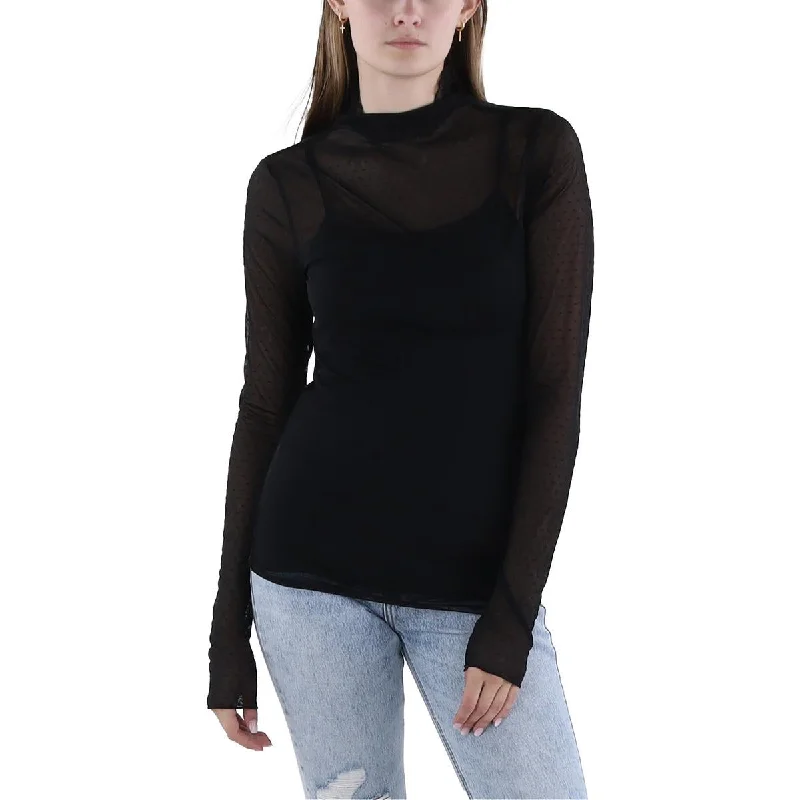 Intimately Free People Womens Mesh Mock Neck Pullover Top