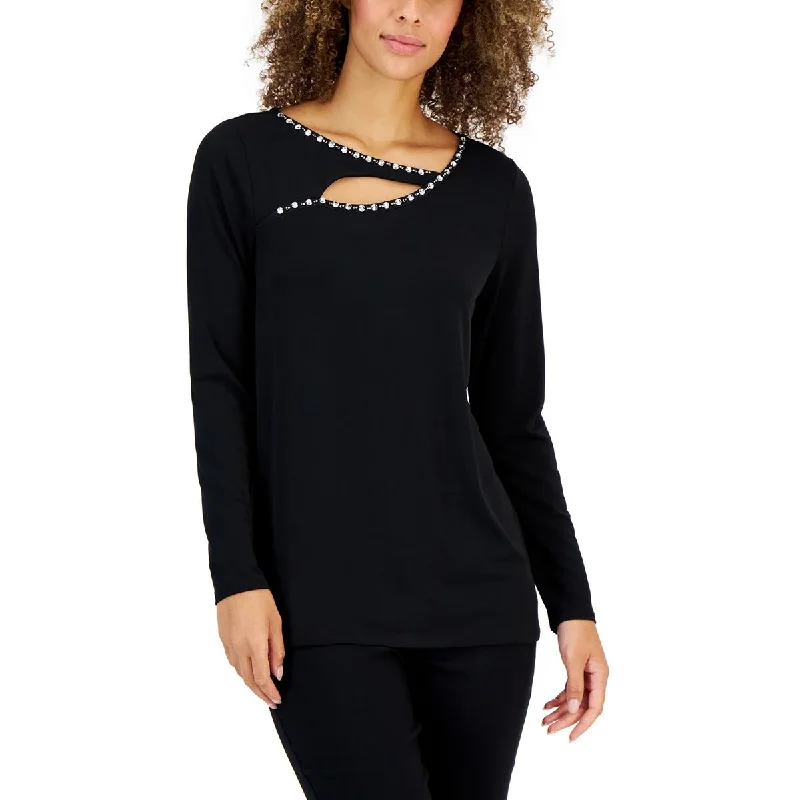 JM Collection Womens Knit Embellished Pullover Top