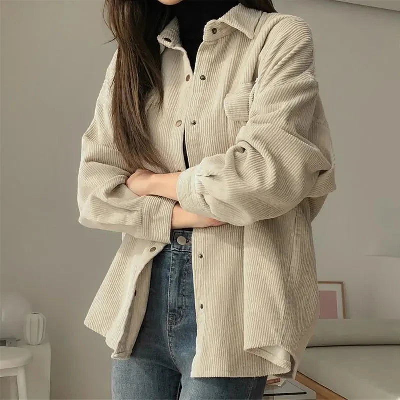 Casual Single-Breasted Corduroy Jacket Women