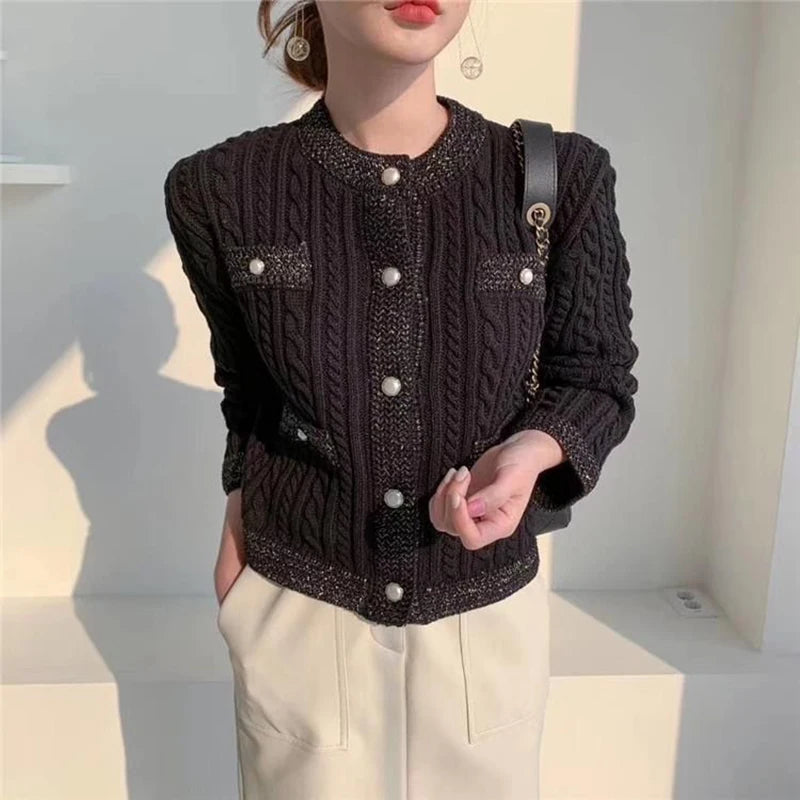 Small Fragrance Cropped Cardigan Women Knitted Sweater Jacket