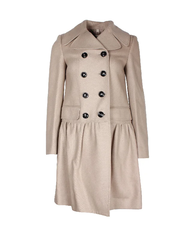 Burberry Double-Breasted Coat in Beige Wool